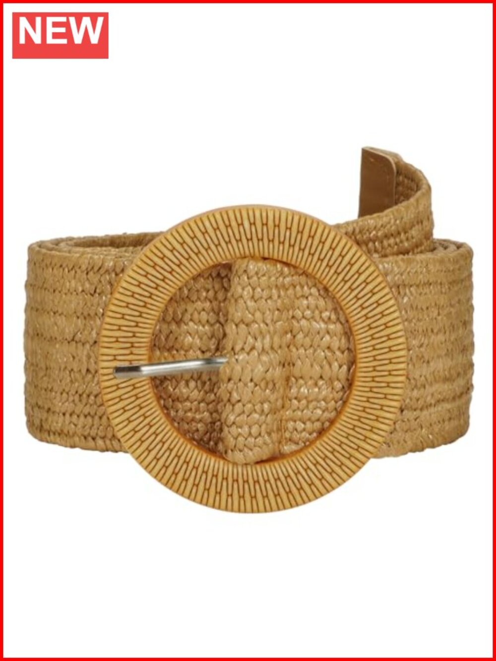 Woven Straw Wide Boho Elastic Waist Belt with Round Buckle